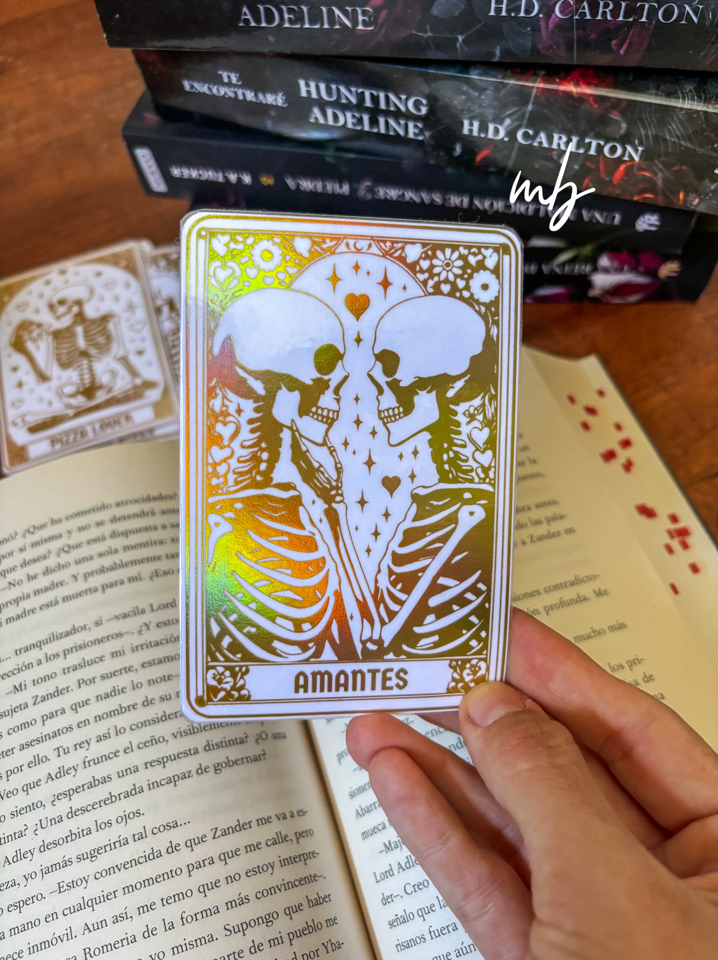 Amantes tarot bookmark holographic gold effect